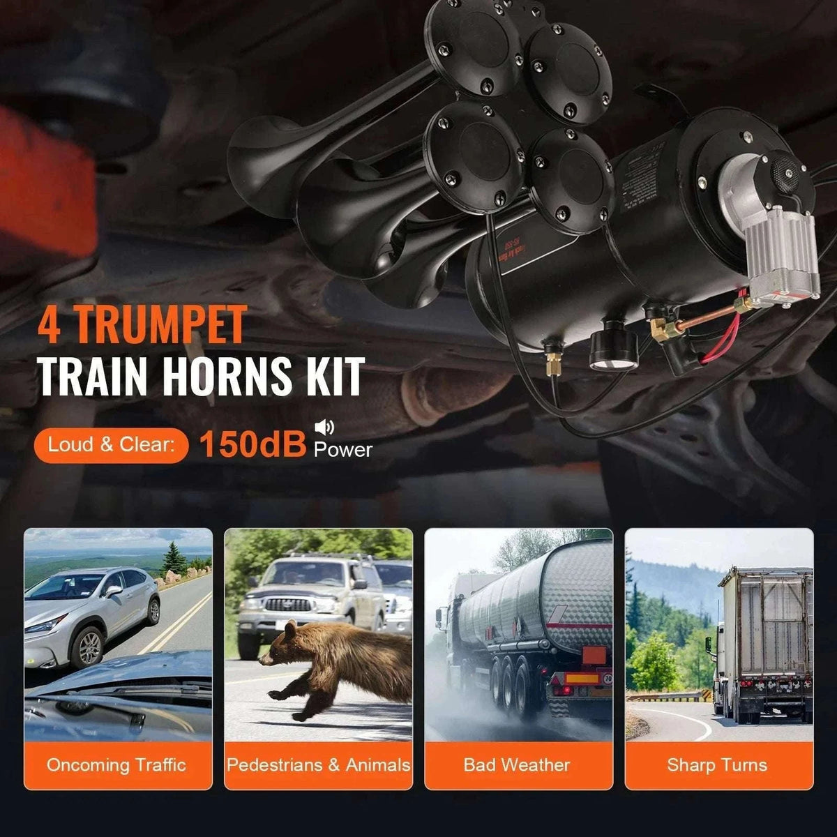 150dB 4 Trumpet Train Horn Kit with 12V Compressor System-spain