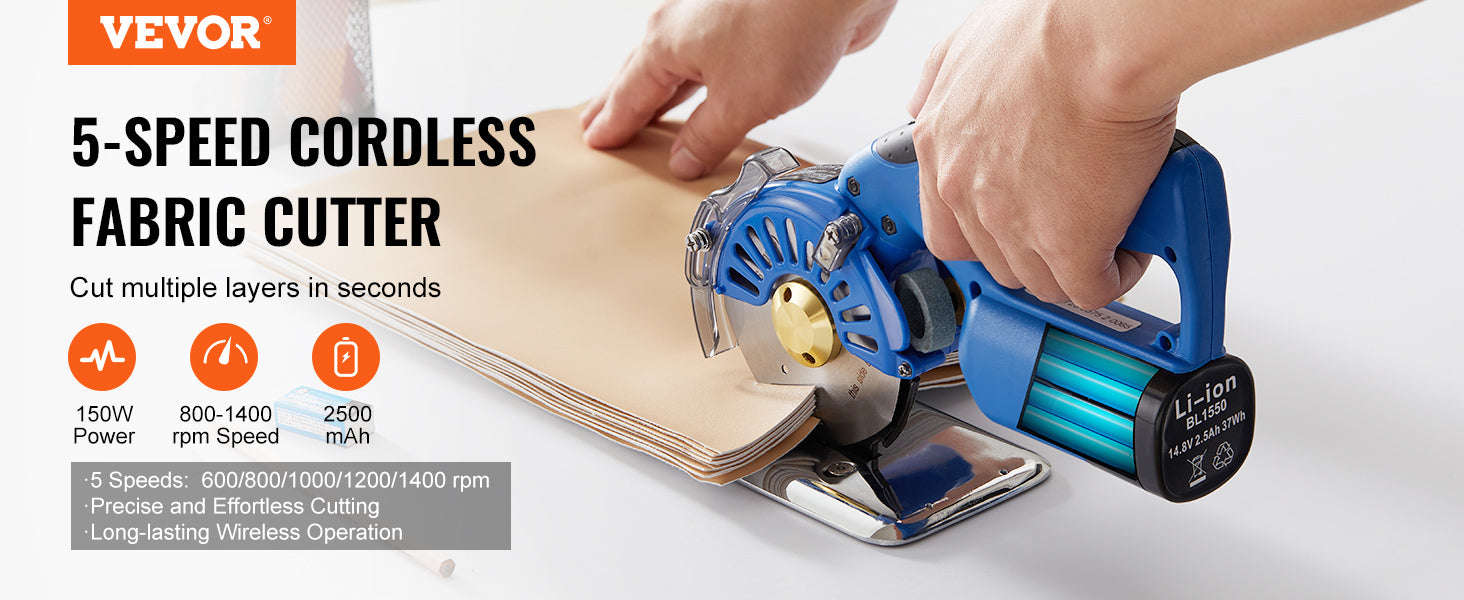 150W Cordless Electric Fabric Cutter, 5-Speed Rotary Cutting Machine-150W 5 Speeds / United States