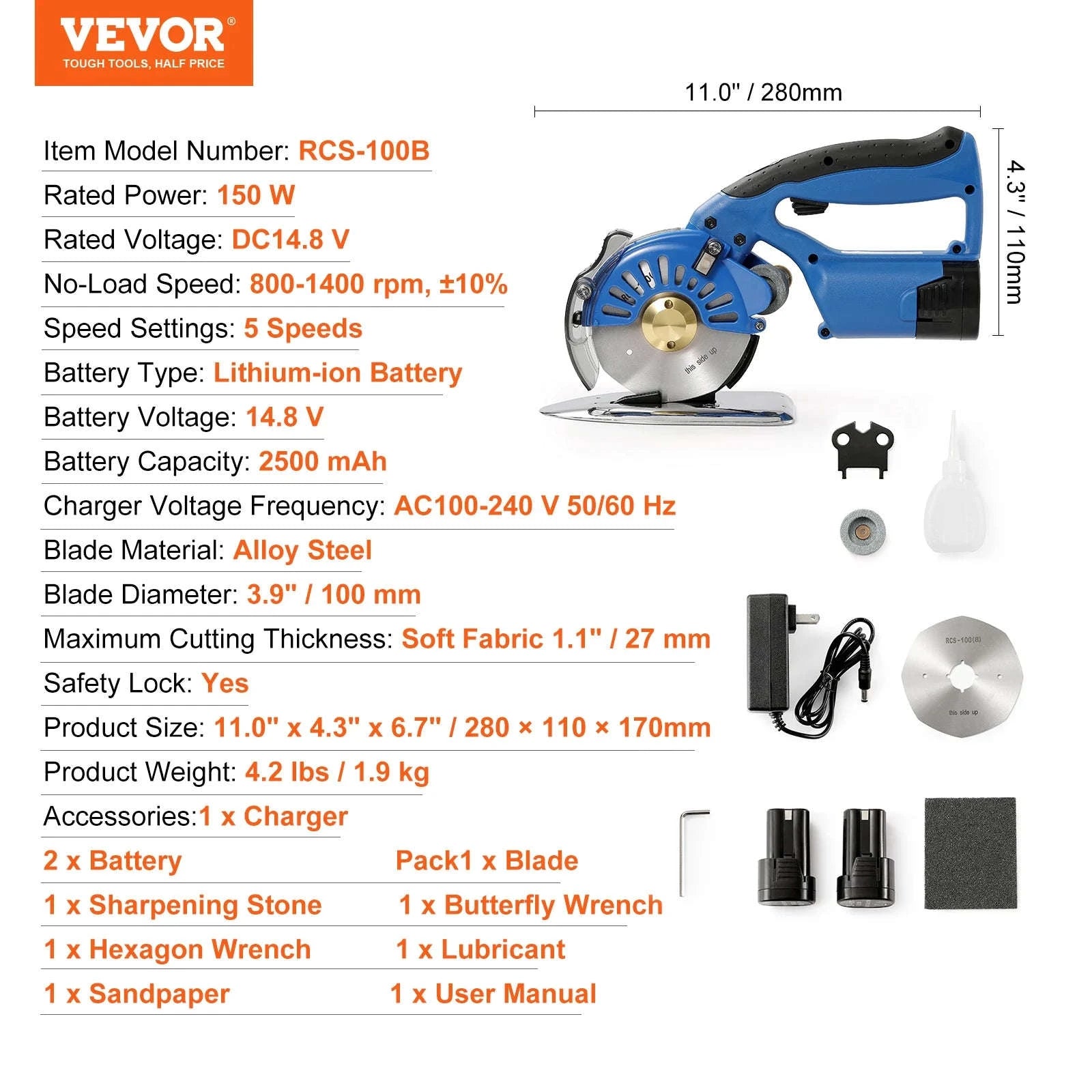 150W Cordless Electric Fabric Cutter, 5-Speed Rotary Cutting Machine-150W 5 Speeds / United States