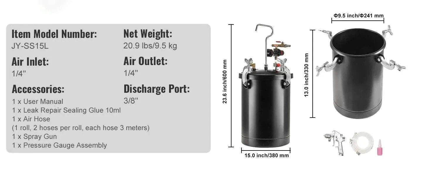 15L Spray Paint Pressure Pot Tank with Gun & Adjustable 60 PSI-20L / spain