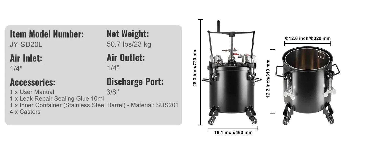 15L Spray Paint Pressure Pot Tank with Gun & Adjustable 60 PSI-20L / spain