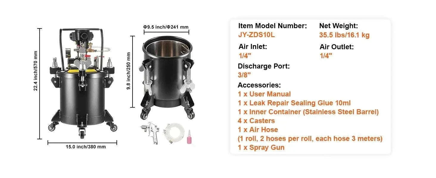 15L Spray Paint Pressure Pot Tank with Gun & Adjustable 60 PSI-20L / spain