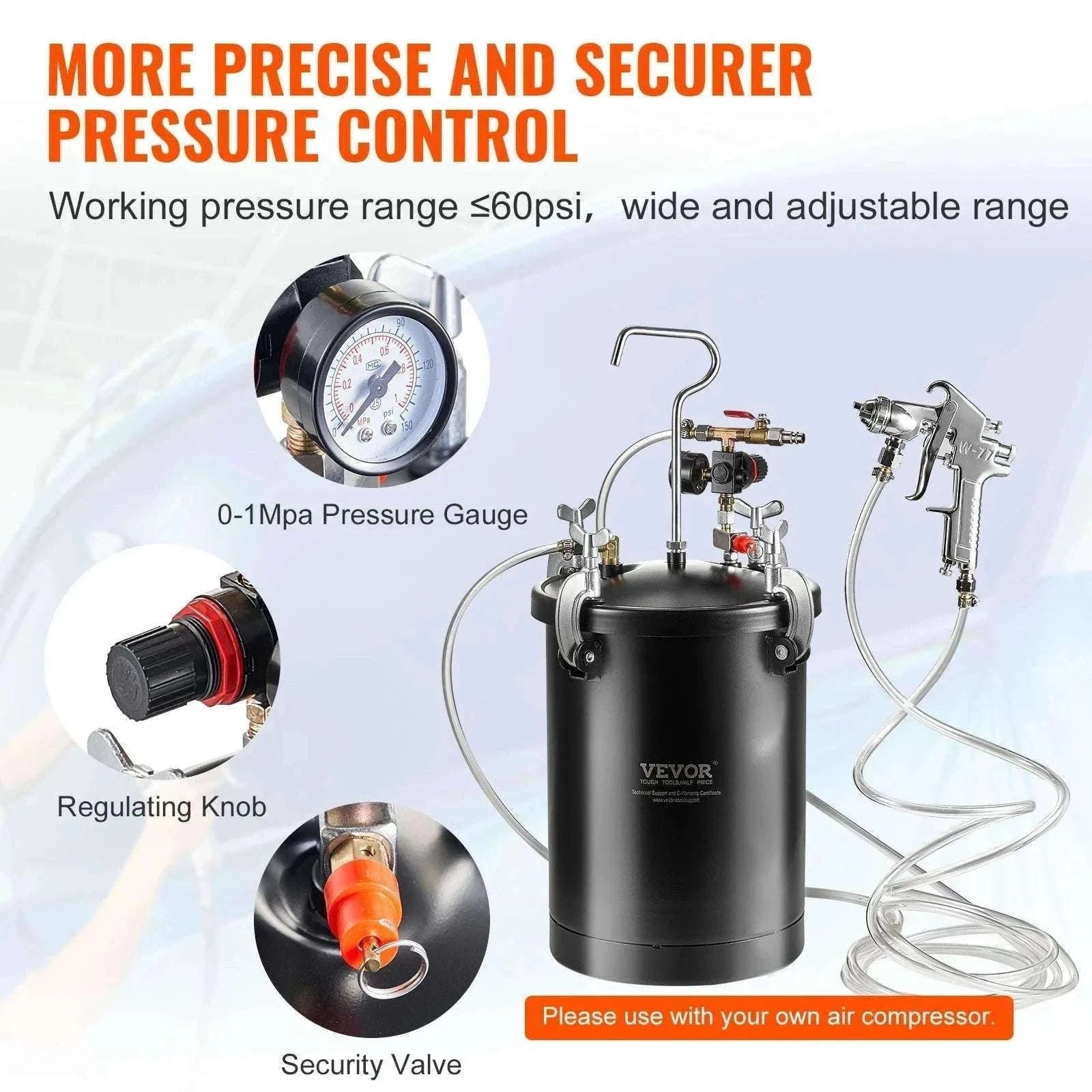 15L Spray Paint Pressure Pot Tank with Gun & Adjustable 60 PSI-20L / spain