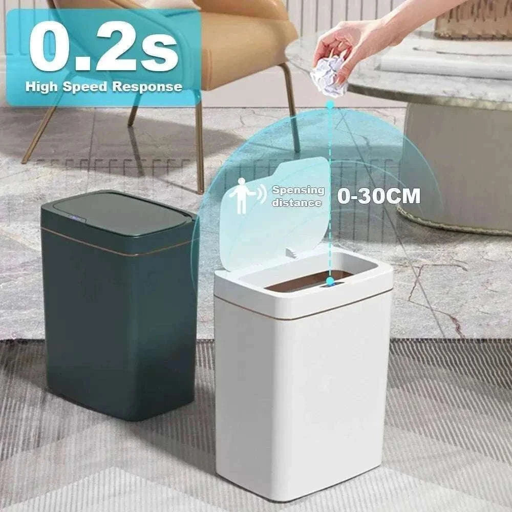 15L Touchless Bathroom Trash Can with Sensor Lid & Auto Bagging-white / 15L