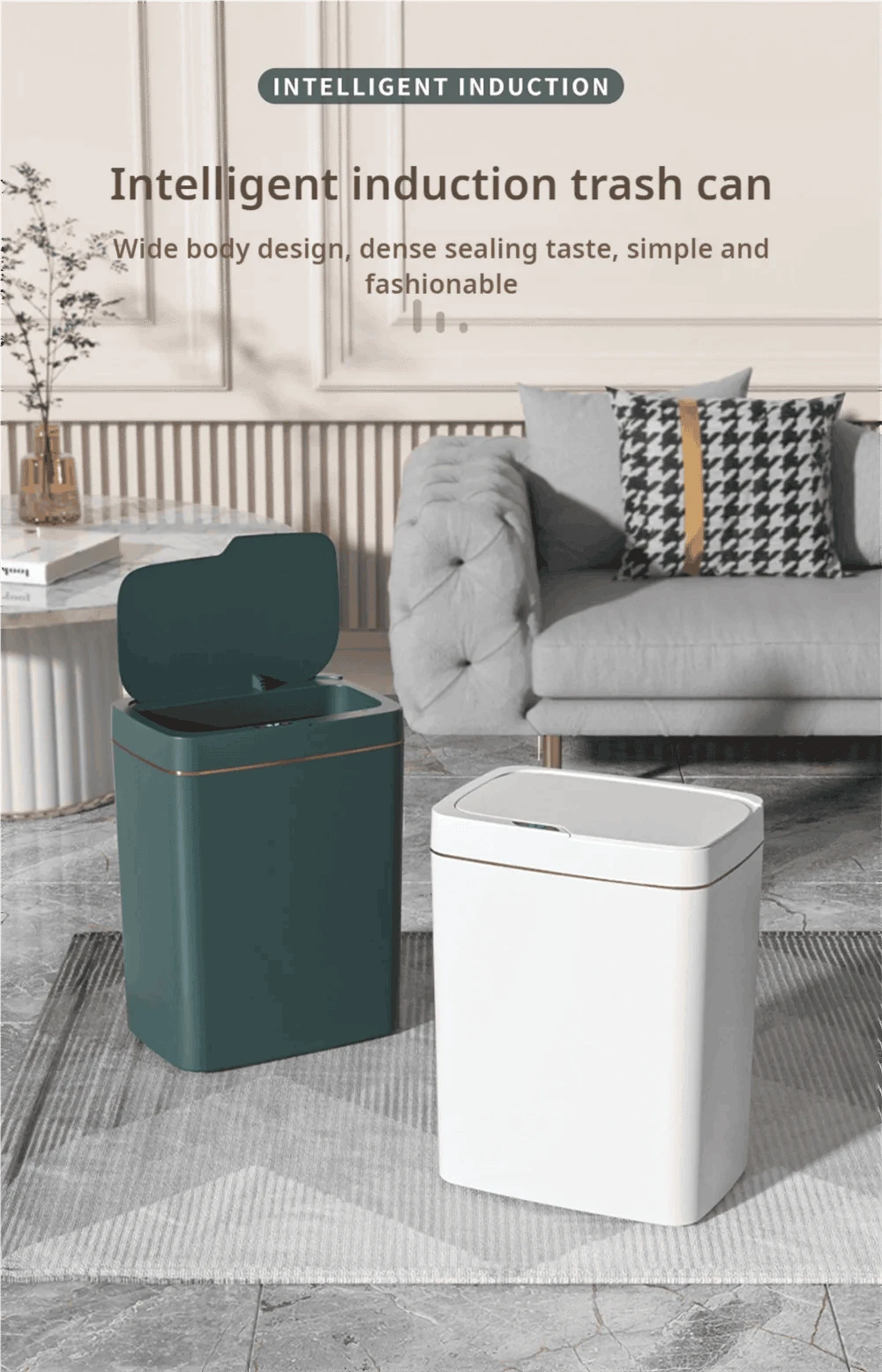 15L Touchless Bathroom Trash Can with Sensor Lid & Auto Bagging-white / 15L