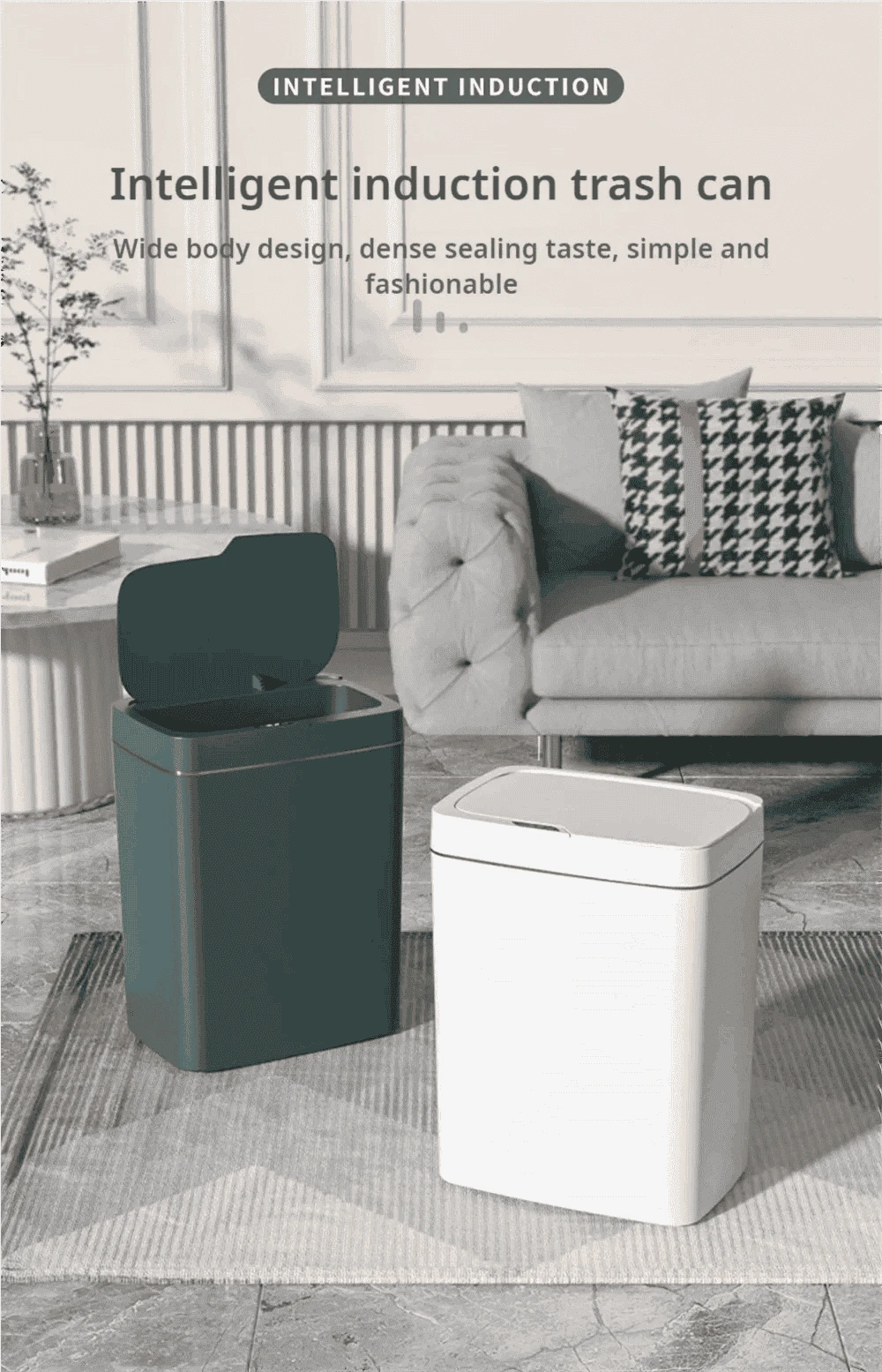 15L Touchless Bathroom Trash Can with Sensor Lid & Auto Bagging-white / 15L