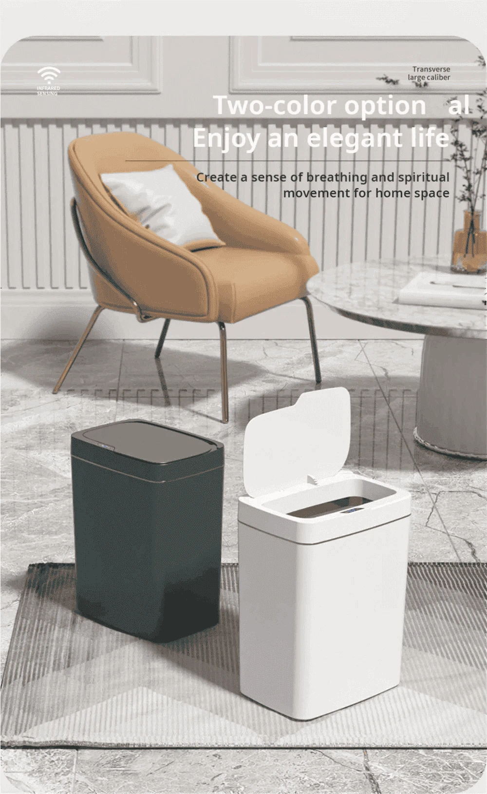 15L Touchless Bathroom Trash Can with Sensor Lid & Auto Bagging-white / 15L