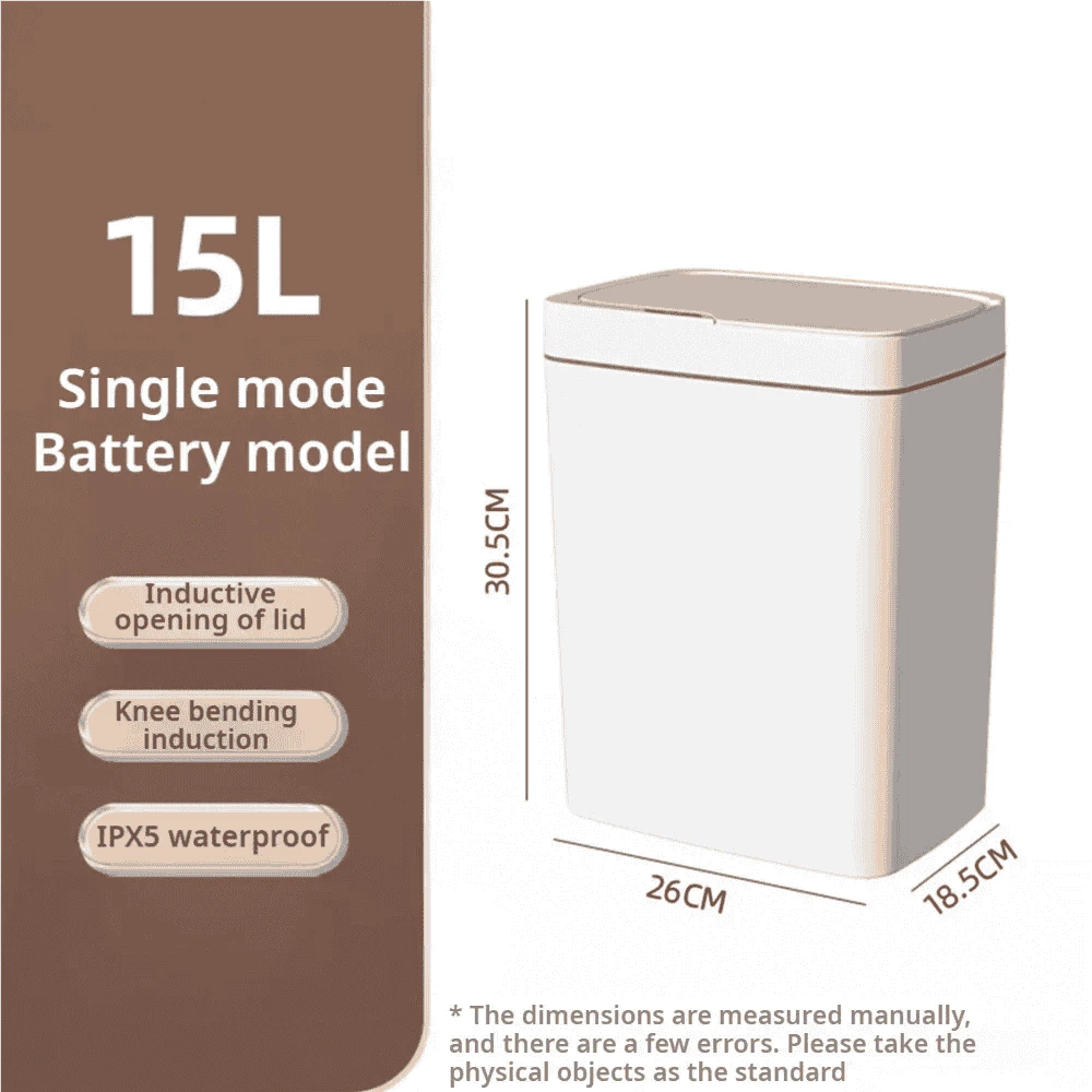 15L Touchless Bathroom Trash Can with Sensor Lid & Auto Bagging-white / 15L
