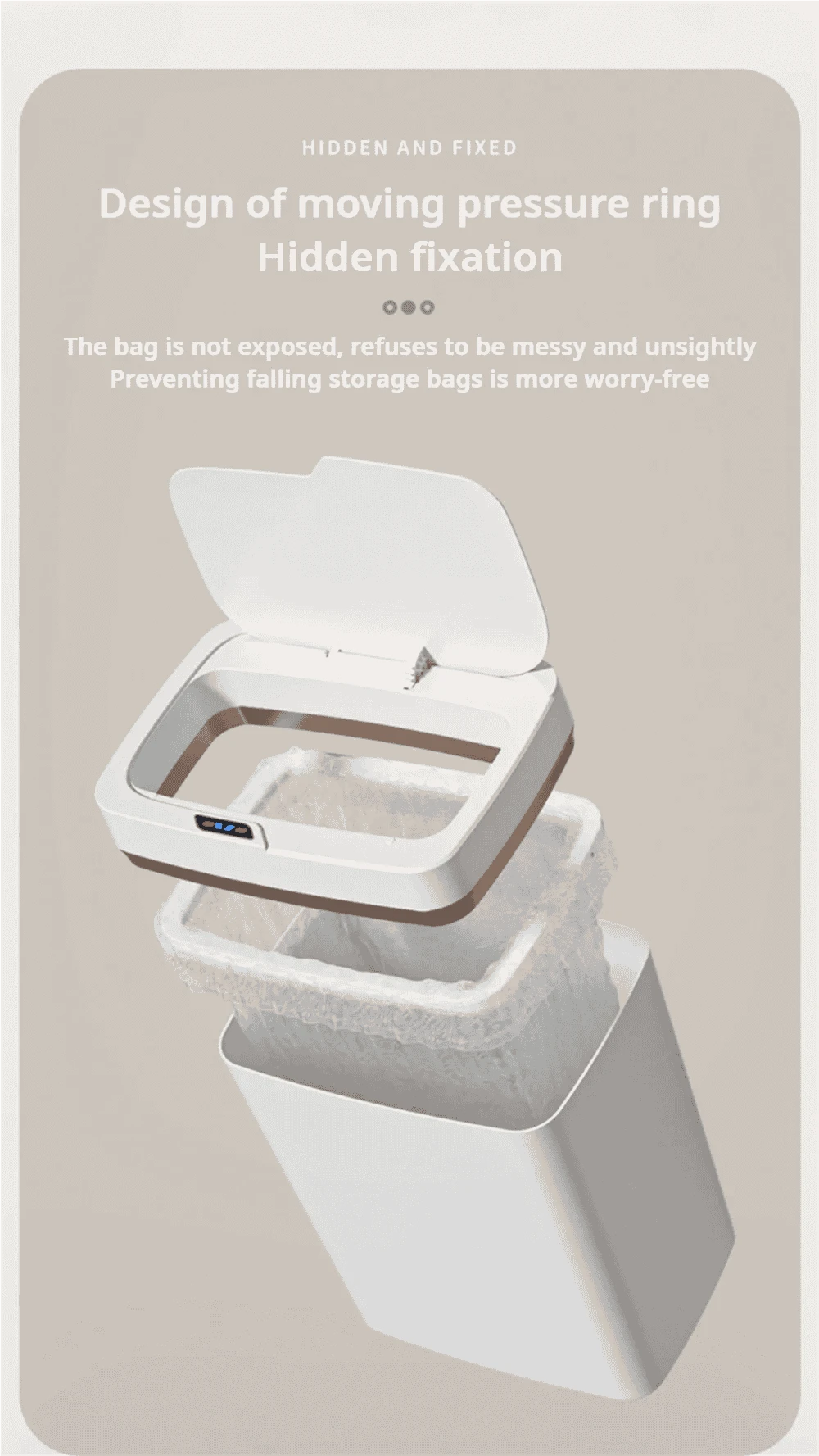15L Touchless Bathroom Trash Can with Sensor Lid & Auto Bagging-white / 15L