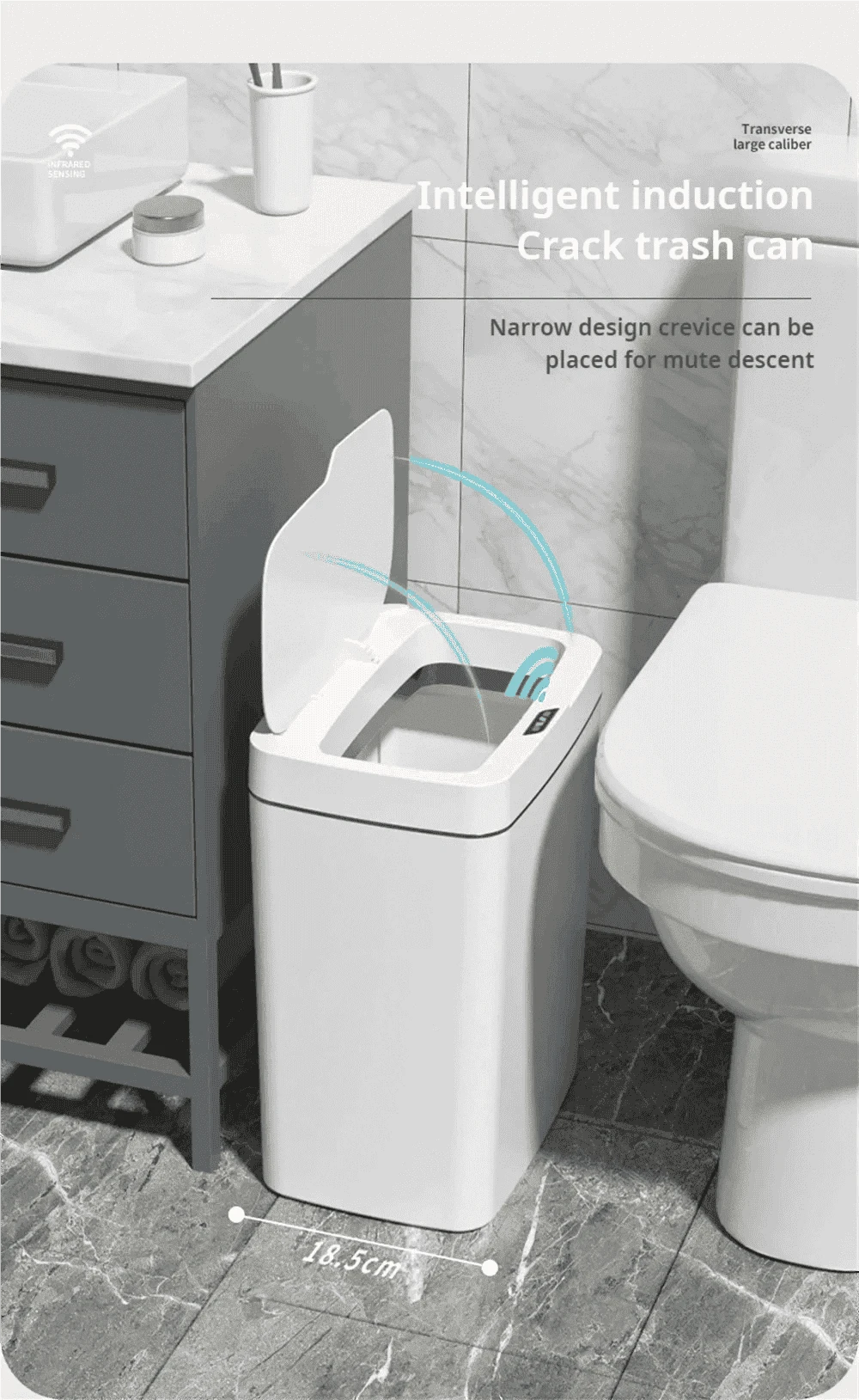 15L Touchless Bathroom Trash Can with Sensor Lid & Auto Bagging-white / 15L