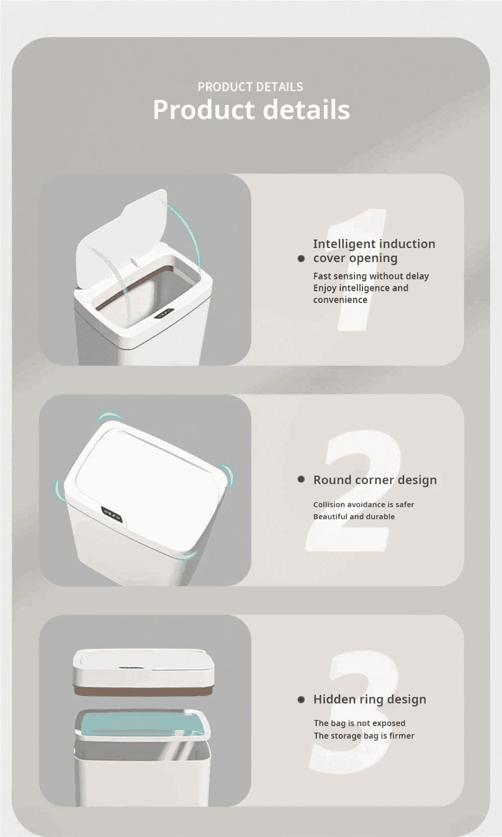 15L Touchless Bathroom Trash Can with Sensor Lid & Auto Bagging-white / 15L