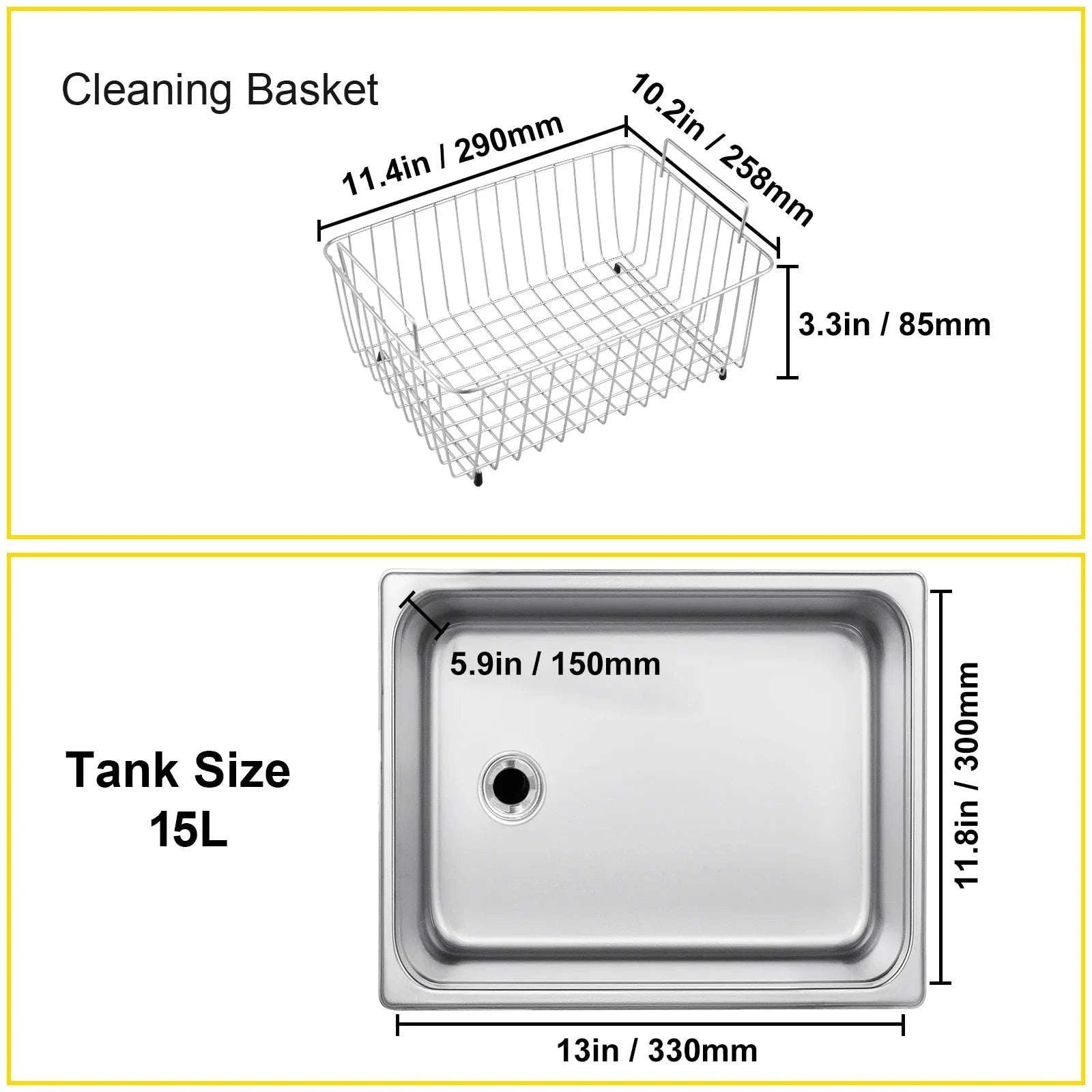 15L Ultrasonic Cleaner 40kHz with Heat & Digital Timer-15L / france