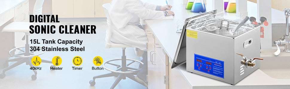 15L Ultrasonic Cleaner 40kHz with Heat & Digital Timer-15L / france