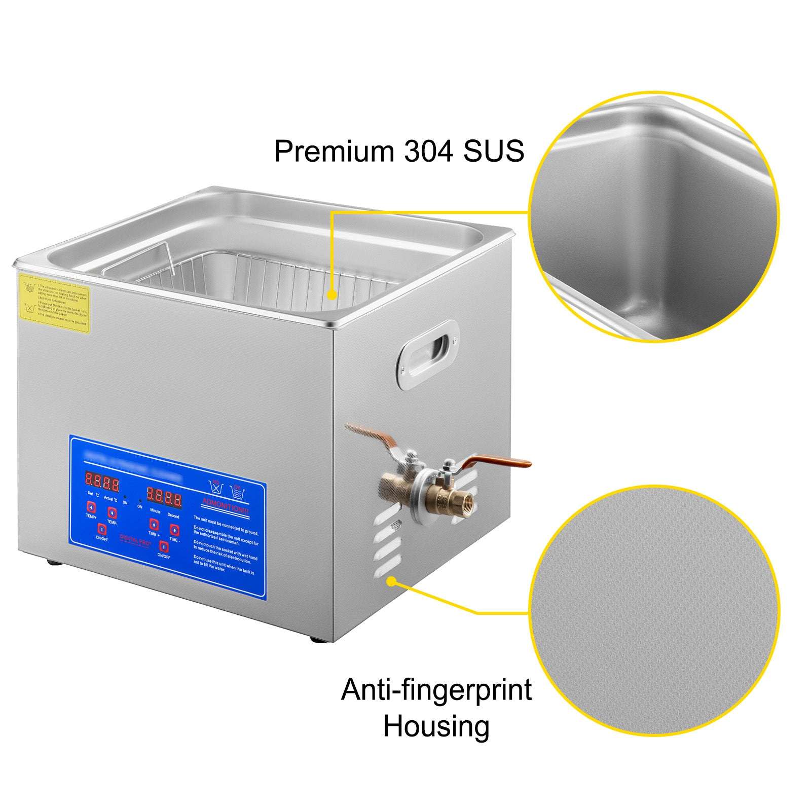 15L Ultrasonic Cleaner 40kHz with Heat & Digital Timer-15L / france
