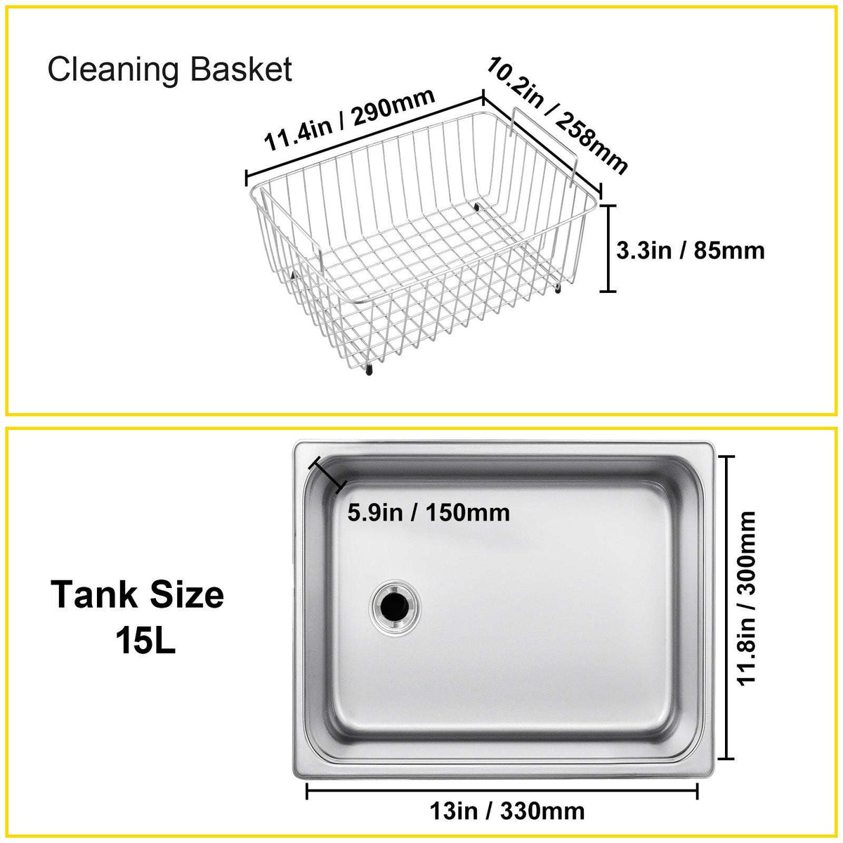 15L Ultrasonic Cleaner 40kHz with Heat & Digital Timer-15L / france