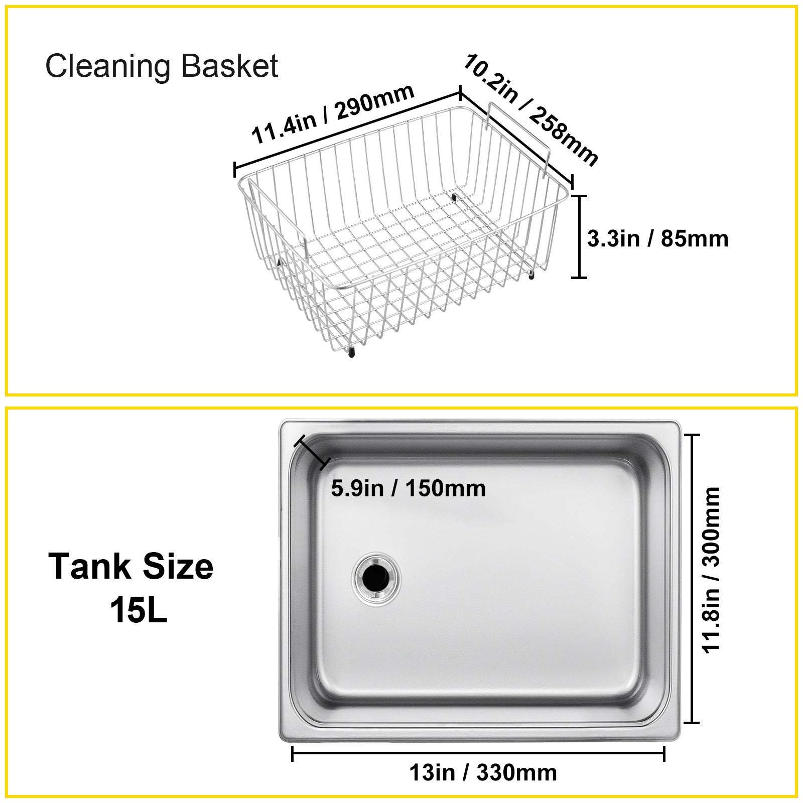 15L Ultrasonic Cleaner 40kHz with Heat & Digital Timer-15L / france