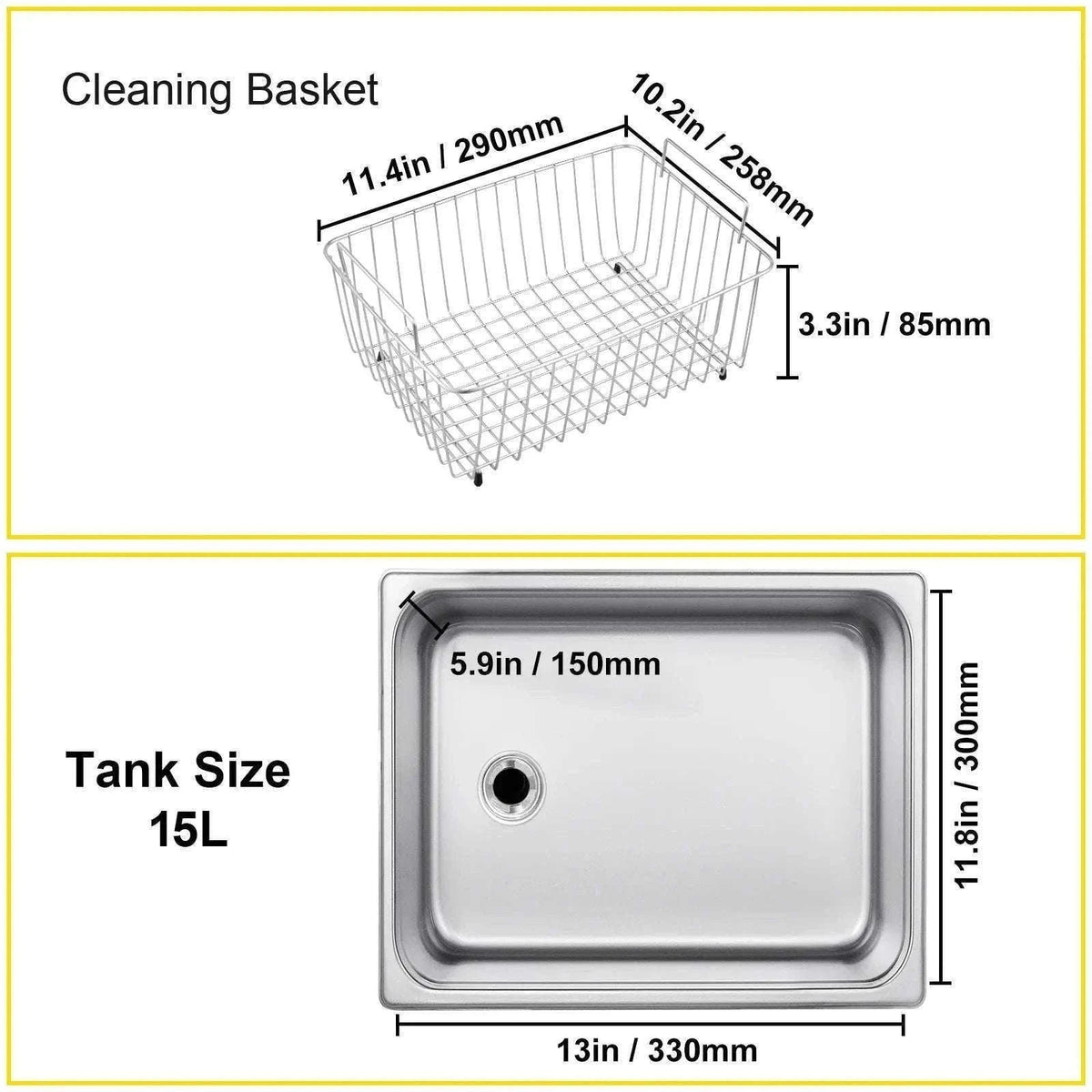 15L Ultrasonic Cleaner 40kHz with Heat & Digital Timer-15L / france