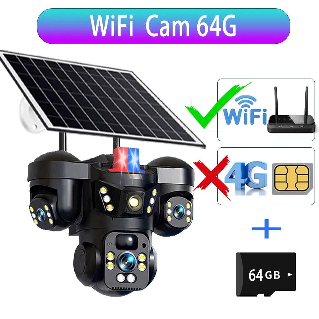 15MP Triple Lens Solar Security Camera with 360° Tracking-4G 2-lens Cam No SD