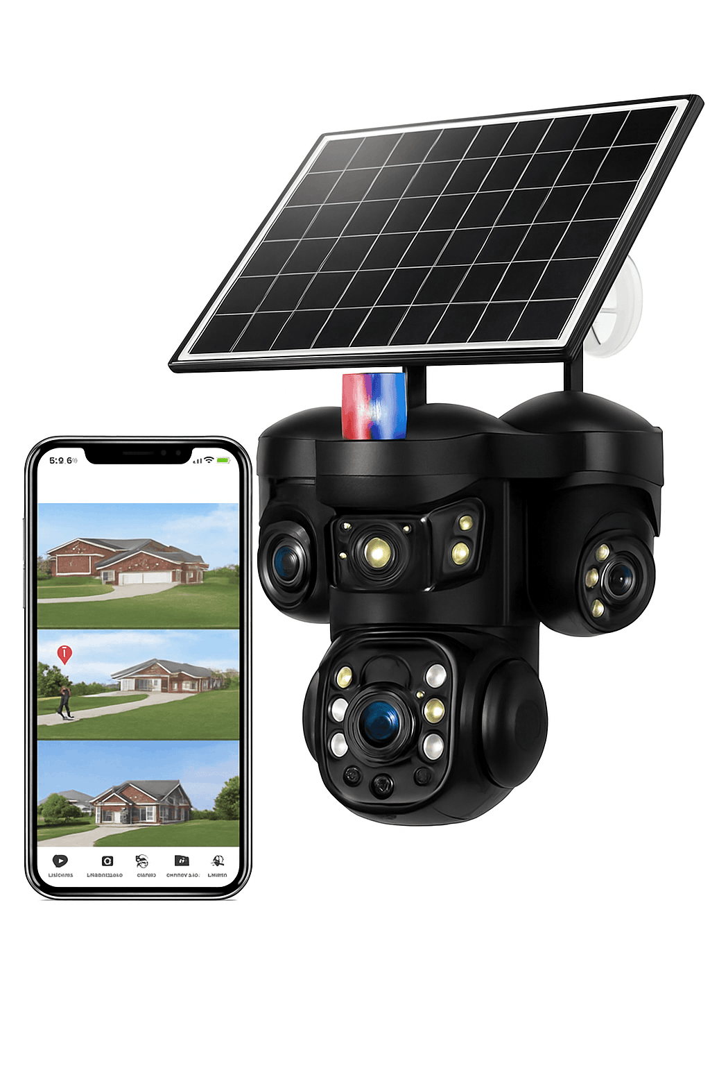 15MP Triple Lens Solar Security Camera with 360° Tracking-4G 2-lens Cam No SD