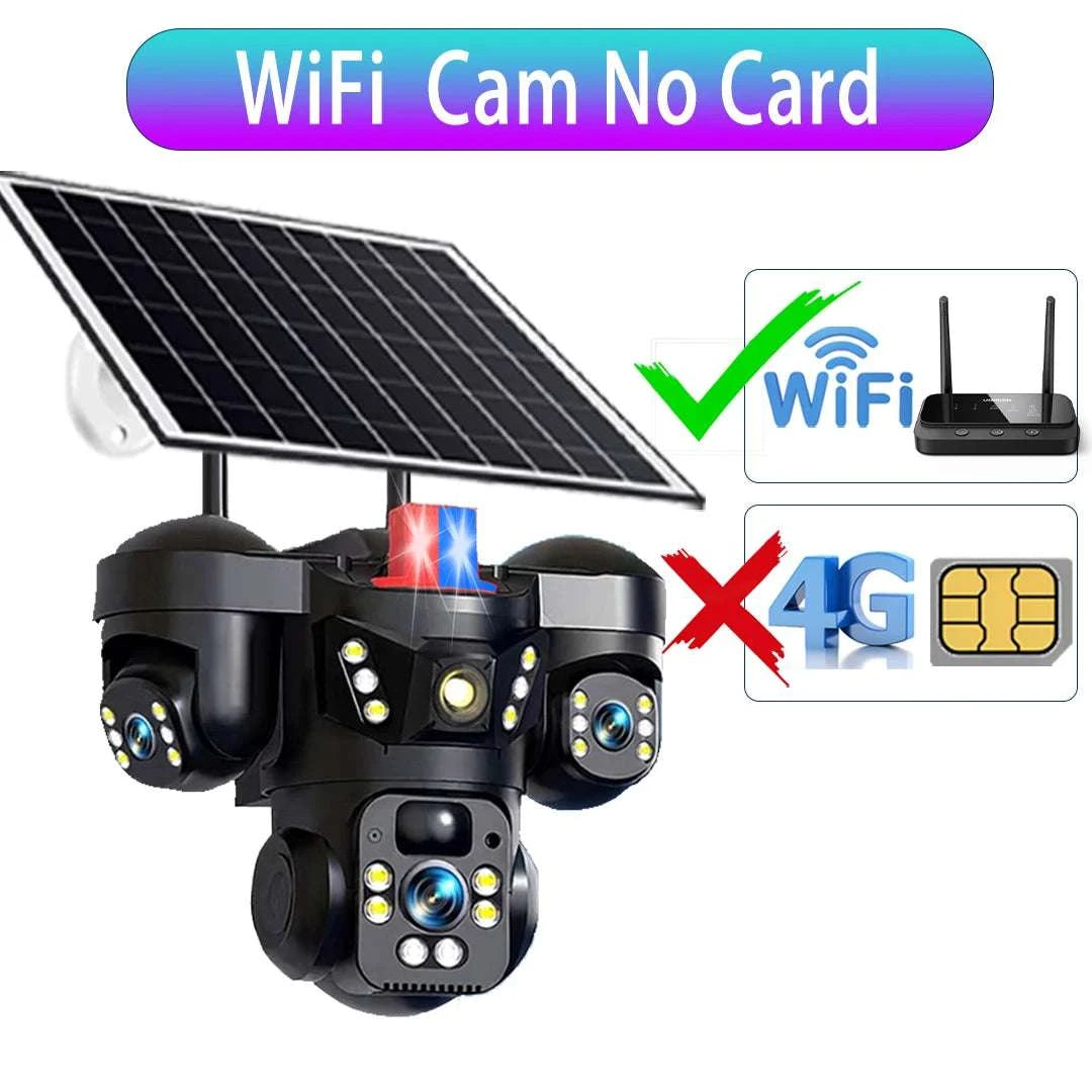 15MP Triple Lens Solar Security Camera with 360° Tracking-4G 2-lens Cam No SD