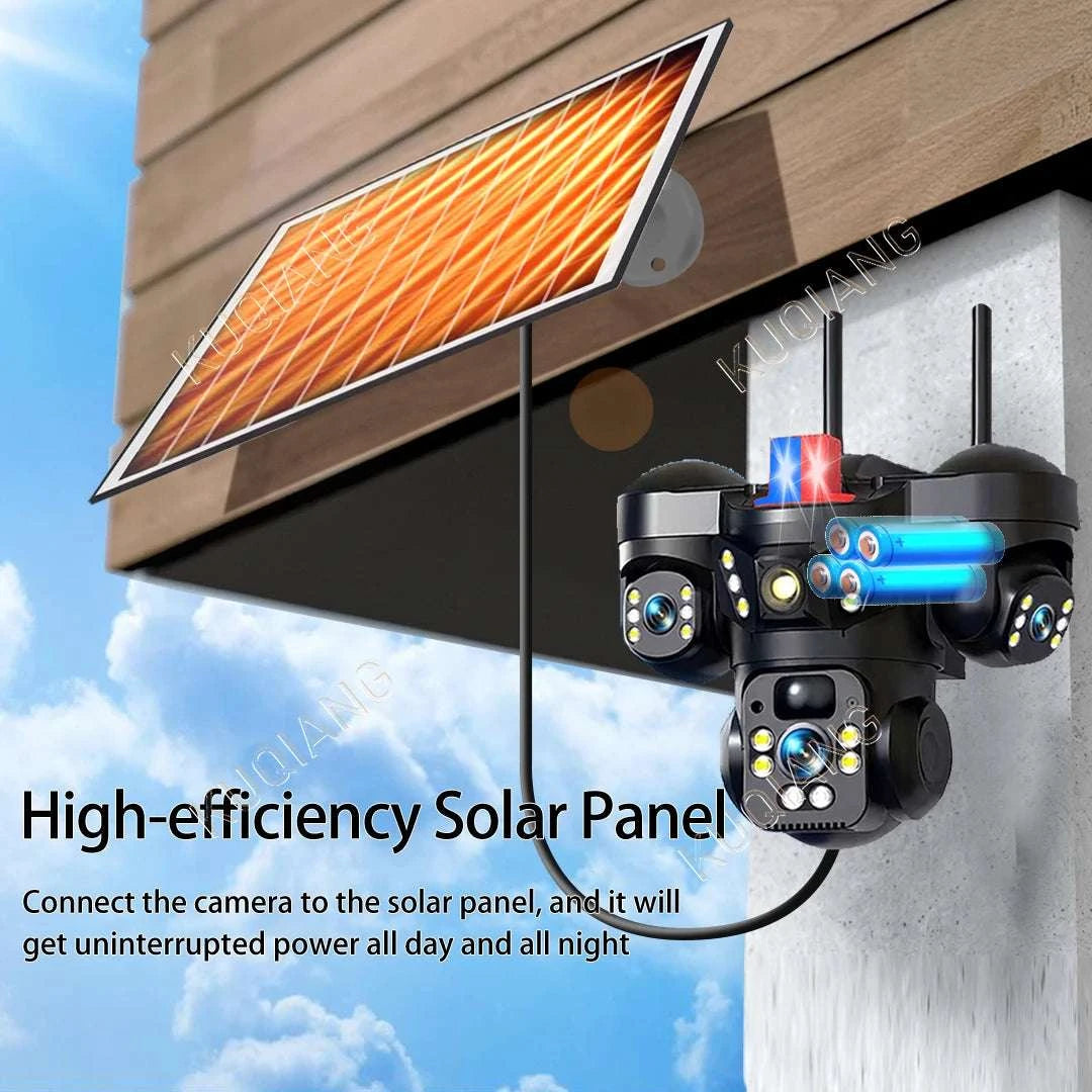 15MP Triple Lens Solar Security Camera with 360° Tracking-4G 2-lens Cam No SD