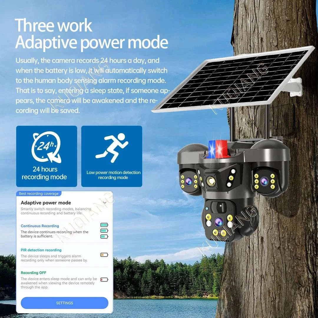 15MP Triple Lens Solar Security Camera with 360° Tracking-4G 2-lens Cam No SD