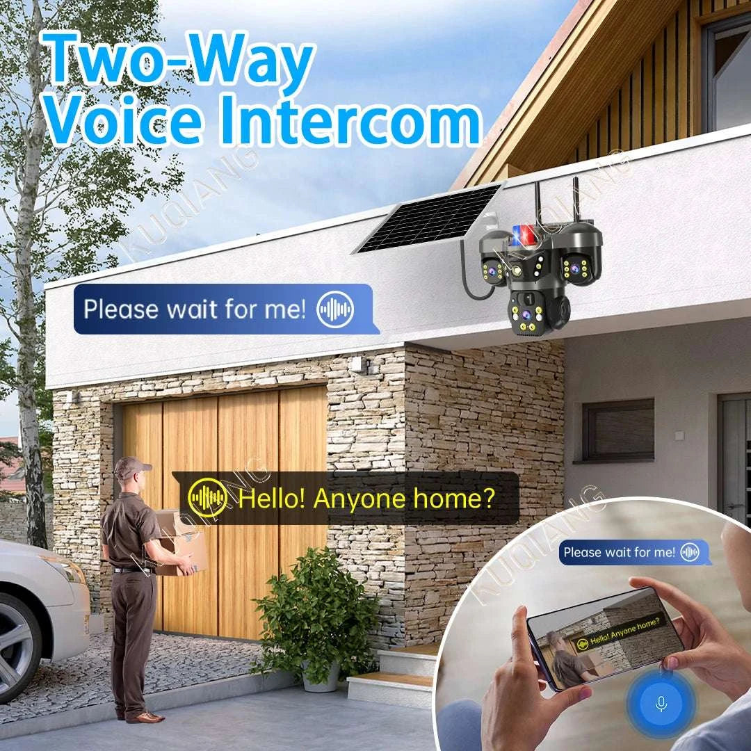 15MP Triple Lens Solar Security Camera with 360° Tracking-4G 2-lens Cam No SD