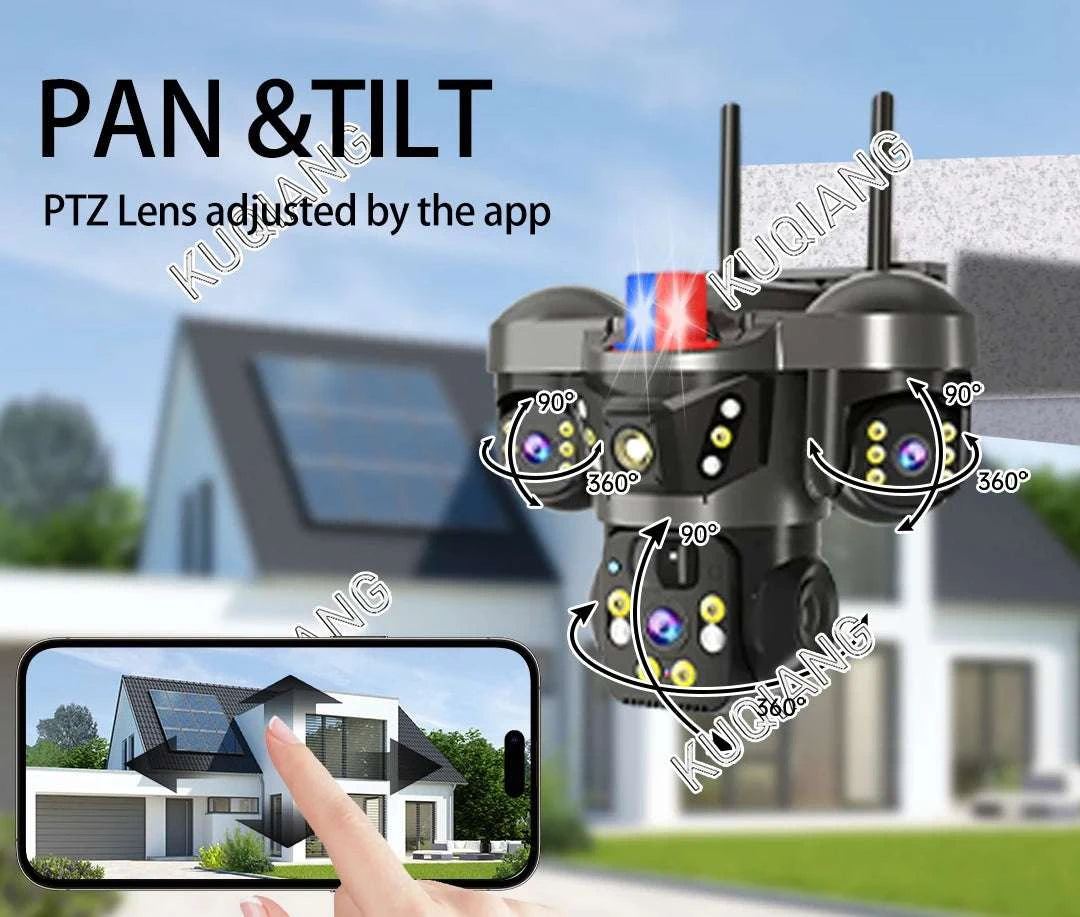 15MP Triple Lens Solar Security Camera with 360° Tracking-4G 2-lens Cam No SD