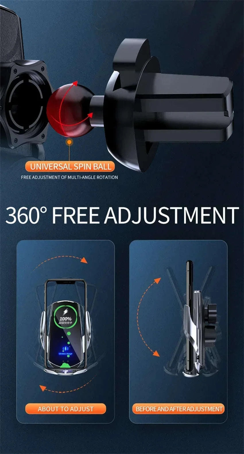 15W Car Magnetic Wireless Charger – Fast Charging Mount-gold with sucker