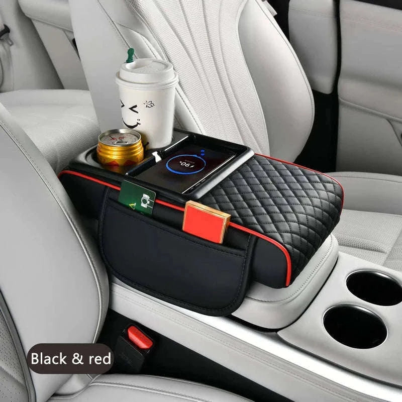 15W Wireless Charging Car Arm Rest Cushion-Black red
