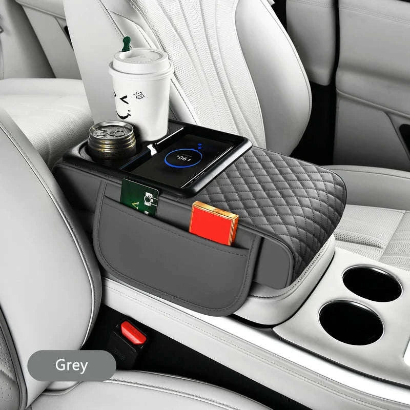 15W Wireless Charging Car Arm Rest Cushion-Black red