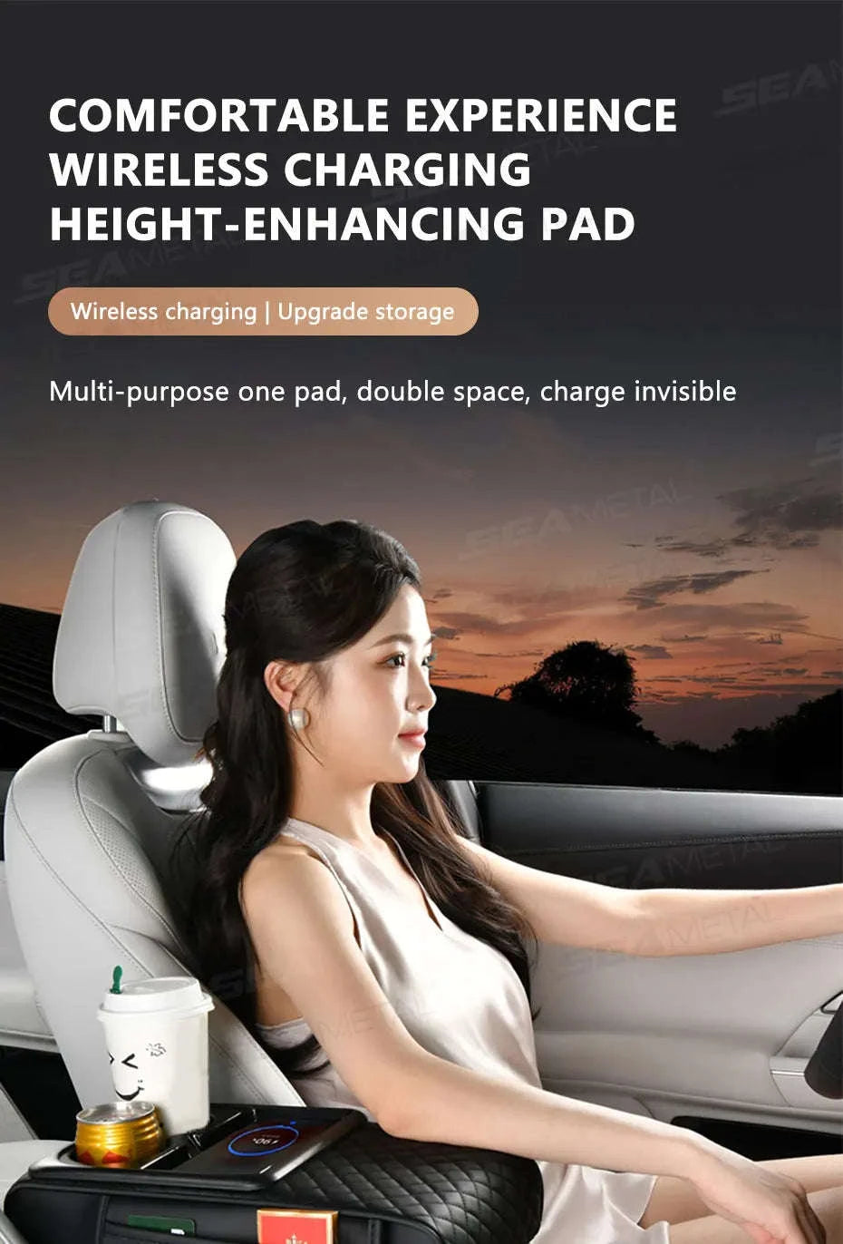 15W Wireless Charging Car Arm Rest Cushion-Black red