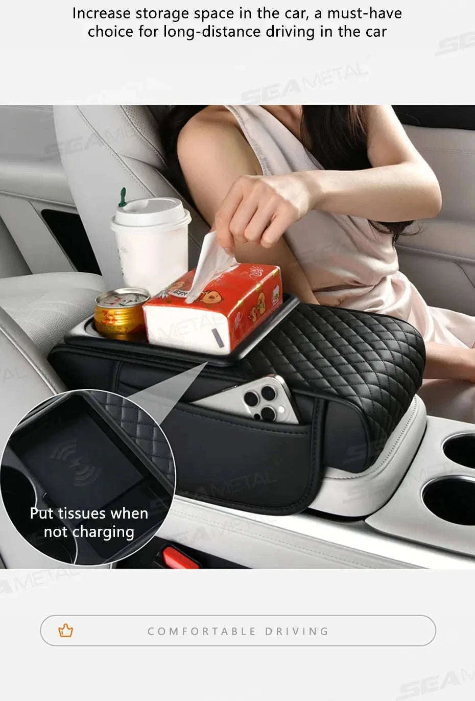 15W Wireless Charging Car Arm Rest Cushion-Black red
