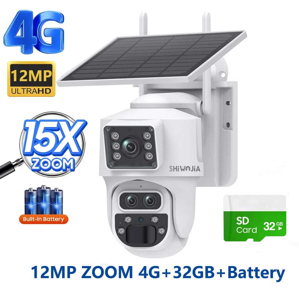 15X Zoom Solar 4G PTZ Security Camera 12MP Three-Lens 360 View-4MP 4G 128GB No ZOOM / China Mainland