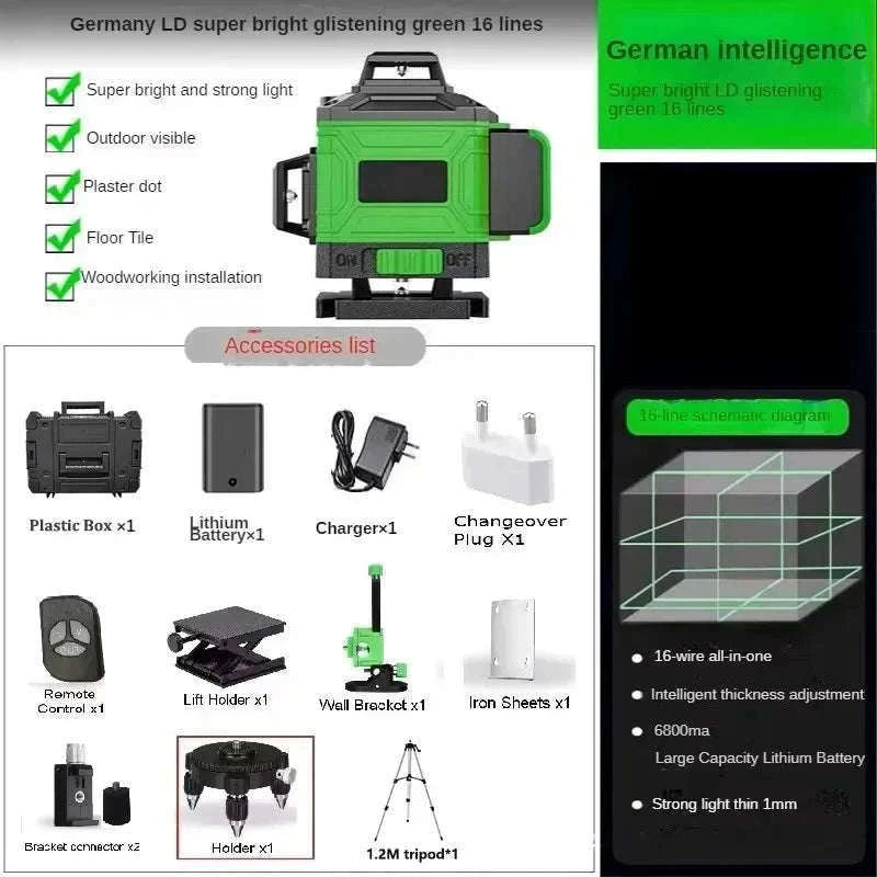 16/12 Lines 4D Green Beam Laser Level for Precise Alignment-Green 8 Line / Poland