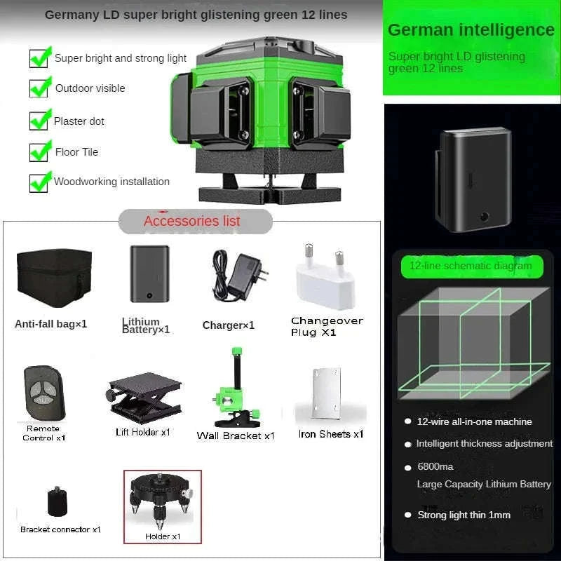 16/12 Lines 4D Green Beam Laser Level for Precise Alignment-Green 8 Line / Poland