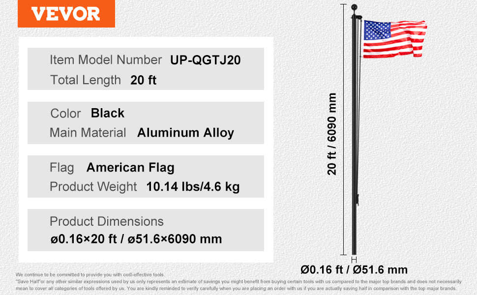 16/20/25/30ft In-Ground Aluminum Flag Pole Kit with Flag-30ft Sectional / United States