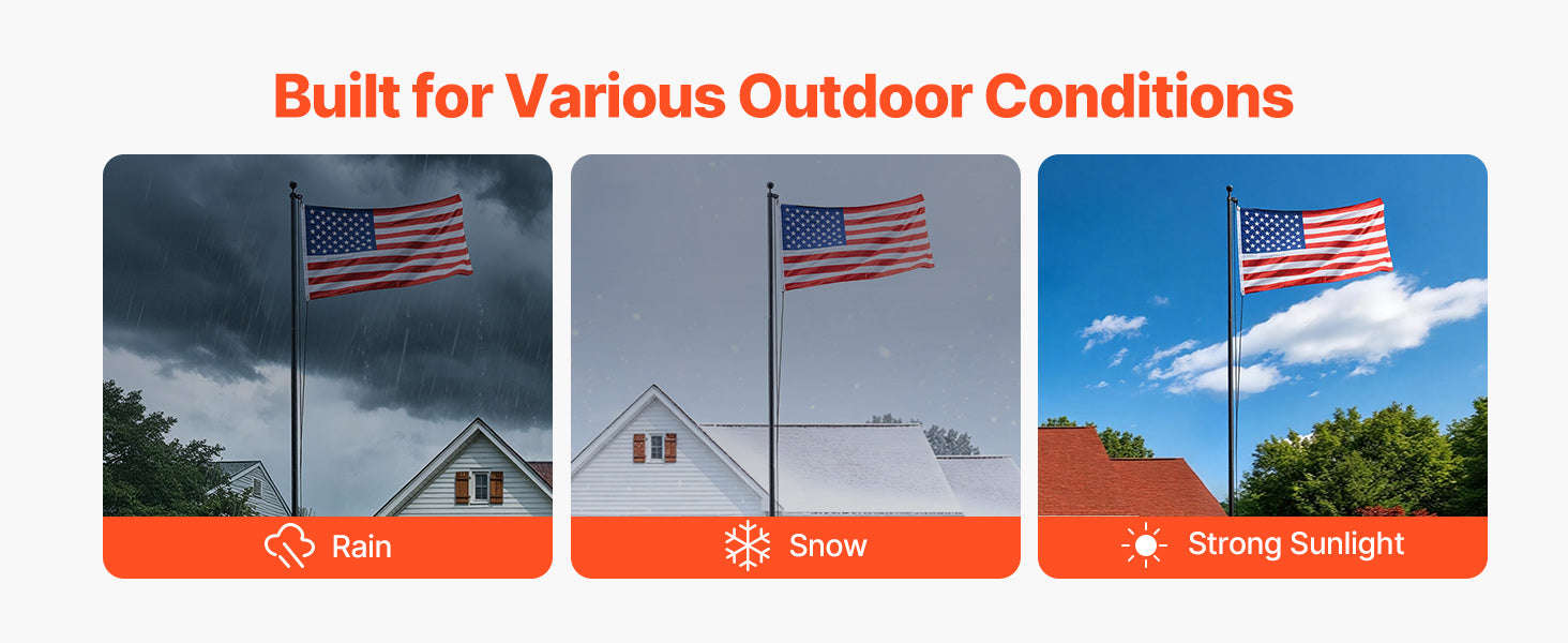16/20/25/30ft In-Ground Aluminum Flag Pole Kit with Flag-30ft Sectional / United States