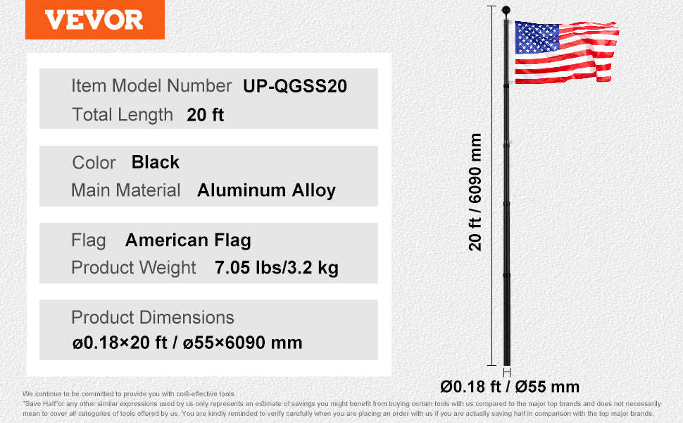 16/20/25/30ft In-Ground Aluminum Flag Pole Kit with Flag-30ft Sectional / United States