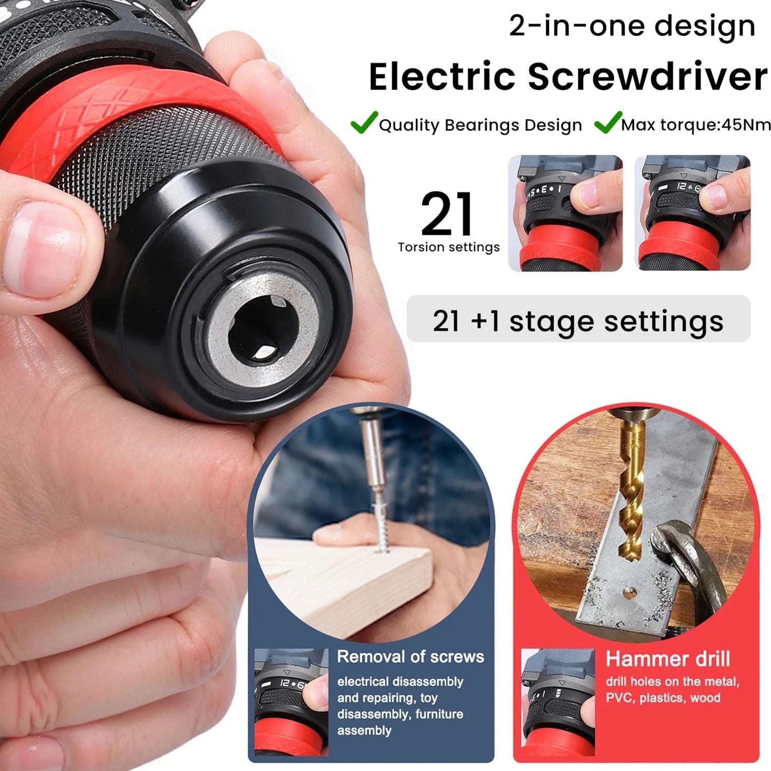 16.8V Cordless Drill & Electric Screwdriver 45Nm Brushless Power Tool-2 pcs Batteries / france / EU