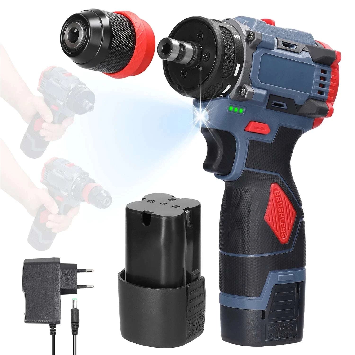 16.8V Cordless Drill & Electric Screwdriver 45Nm Brushless Power Tool-2 pcs Batteries / france / EU