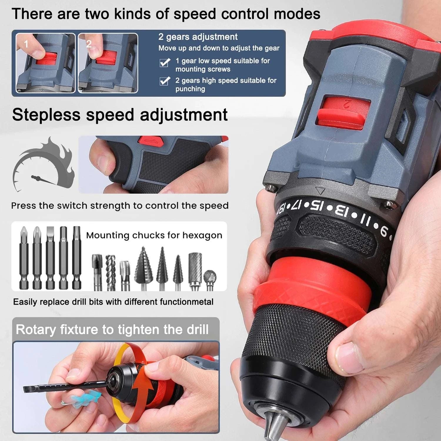 16.8V Cordless Drill & Electric Screwdriver 45Nm Brushless Power Tool-2 pcs Batteries / france / EU