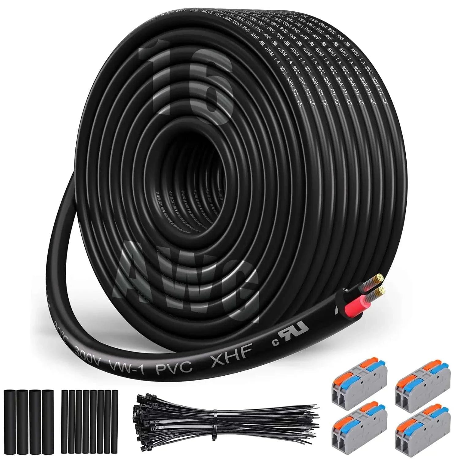 16 AWG 2 Conductor Tinned Copper Wire 50ft with Accessories-United States