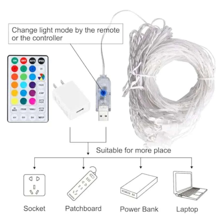 16 Color Curtain Lights 400 LED Twinkle Backdrop with Remote-United States