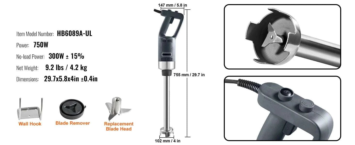 16" Commercial Immersion Blender 750W Heavy Duty Hand Mixer-750w16in / United States