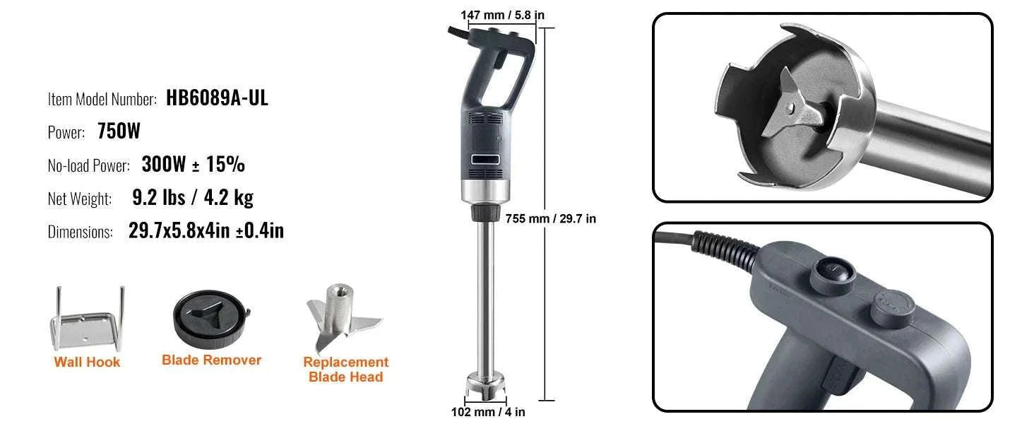 16" Commercial Immersion Blender 750W Heavy Duty Hand Mixer-750w16in / United States