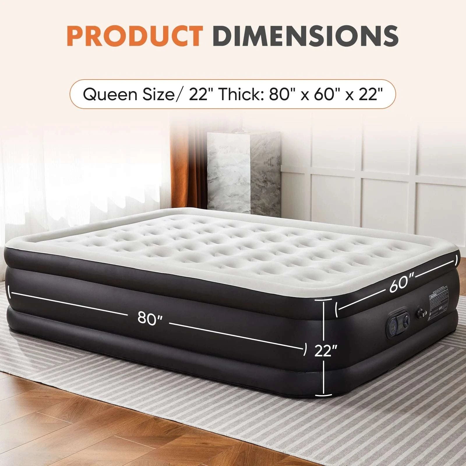 16" Double Height Air Mattress with Built-In Pump, 660 lb Capacity-16 Inch Queen / United States