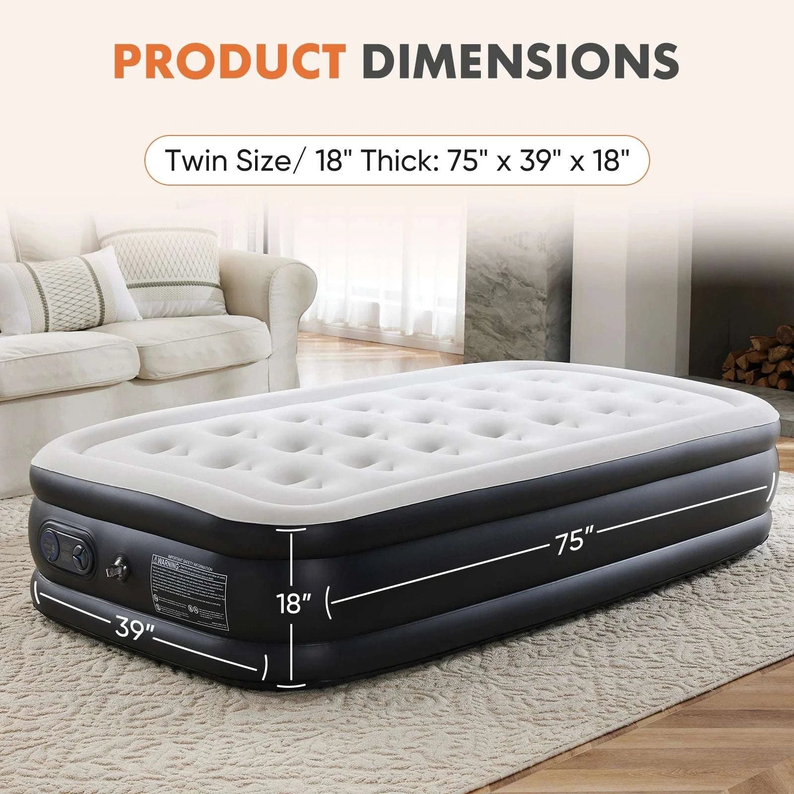 16" Double Height Air Mattress with Built-In Pump, 660 lb Capacity-16 Inch Queen / United States