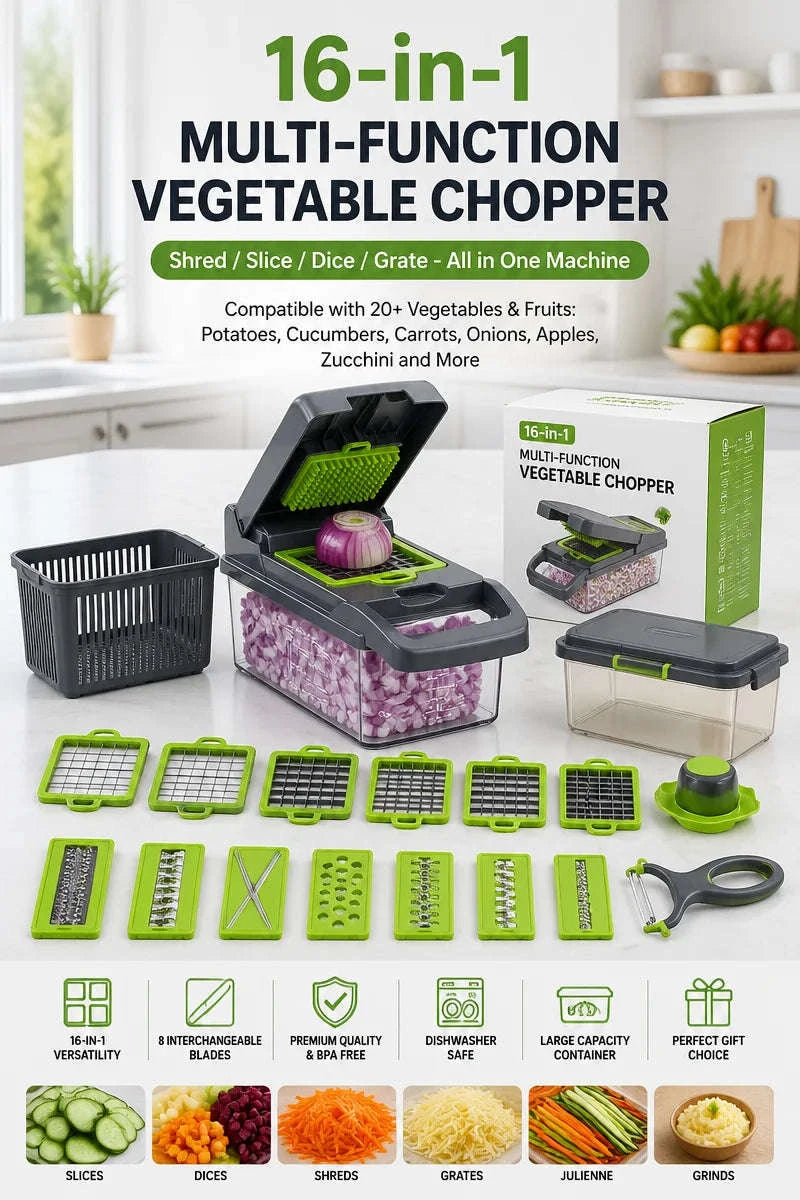 16-in-1 Vegetable Chopper Multi-Blade Kitchen Tool for Fast Prep-green / United States