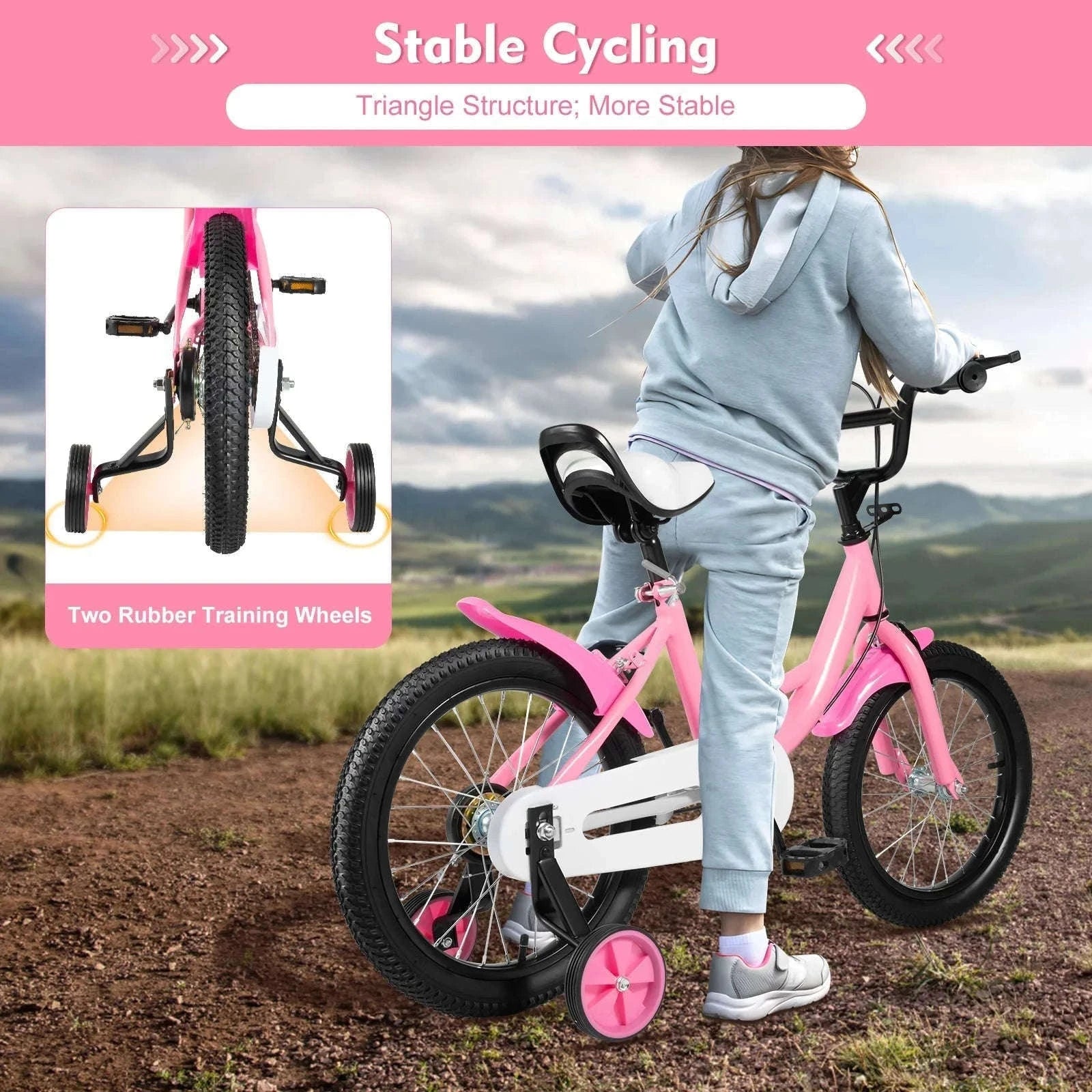 16-Inch Kids Bike Adjustable Height with Dual Brakes-Pink / GERMANY